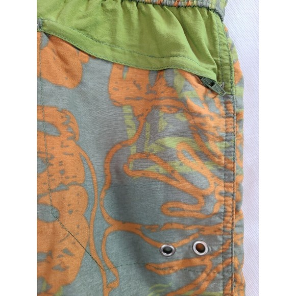 Sand N Sun Mens (M) Sage Green and Orange w/Drawstring Waist & Lined Swim Trunks - Picture 3 of 8